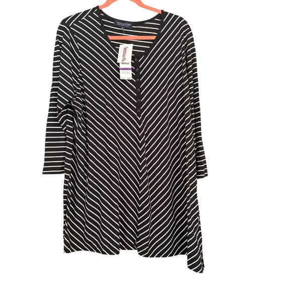 Jones New York NEW Top Striped Shirt Tunic 2X V-neck Flowy - Picture 1 of 6